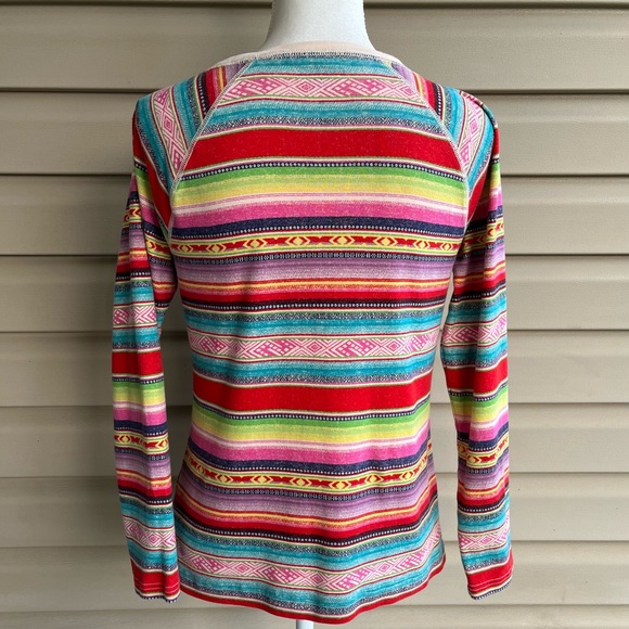 •Chaps• Multicolor Aztec Pattern Long Sleeve Knit Top - Size Large - Picture 5 of 7